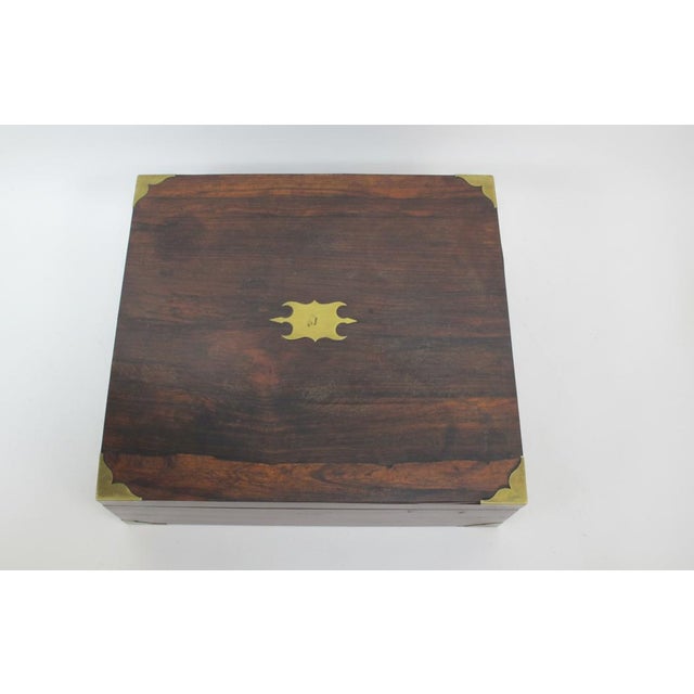 Victorian Antique Victorian Rosewood & Brass Hinged Lid Secretary Money Box W/Key For Sale - Image 3 of 11