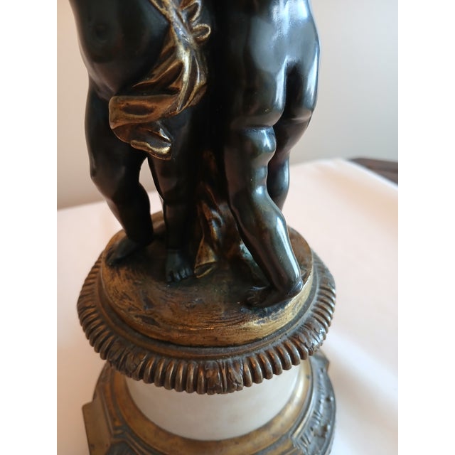 Antique Brass, Bronze, and Marble Cherub Bouillotte Lamp For Sale In Minneapolis - Image 6 of 18