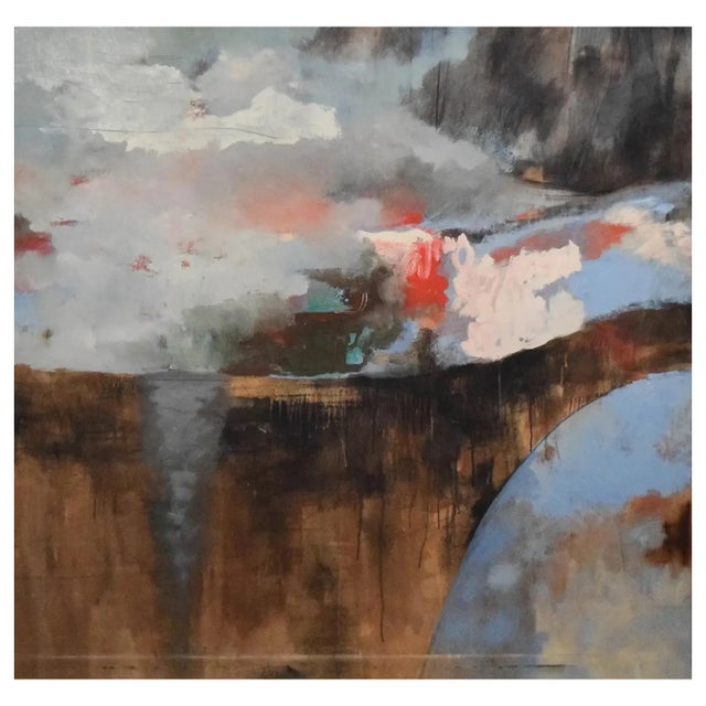 Large Vintage American School Abstract Expressionist Neutral Tone Oil Painting For Sale In Philadelphia - Image 6 of 6
