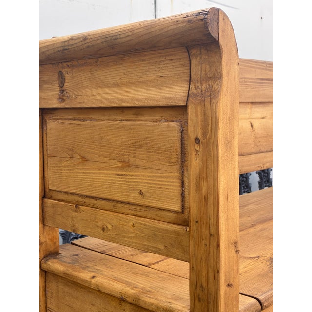 Brown Pine Two Compartment Storage Bench or Settle For Sale - Image 8 of 18