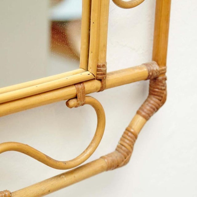 Wood Mid-Century Modern French Rivera Handcrafted Bamboo Rattan Mirror, 1960 For Sale - Image 7 of 12