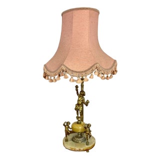 Edwardian Onyx and Gilded Brass Table Lamp, 1910s For Sale