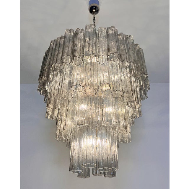 2020s Italian Murano Glass Chandelier, 4-Tier Smoked Glass Tubes, Polished Nickel For Sale - Image 5 of 5
