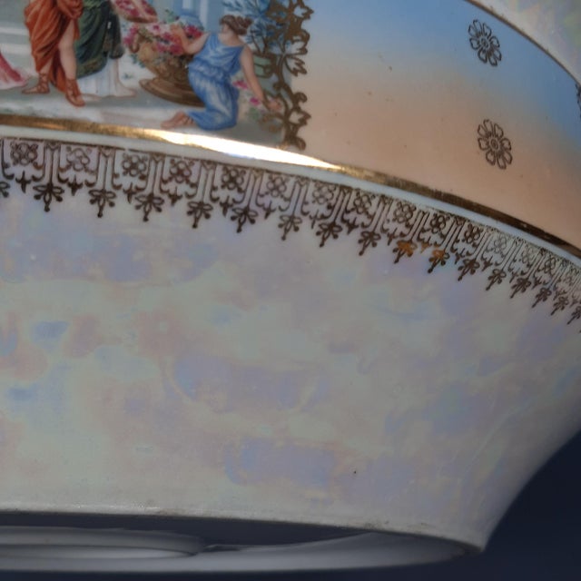 Antique Iridescent Ceramic Bowl with Romanesque Figures, Former Czechoslovakia, Early 1900s For Sale - Image 10 of 14