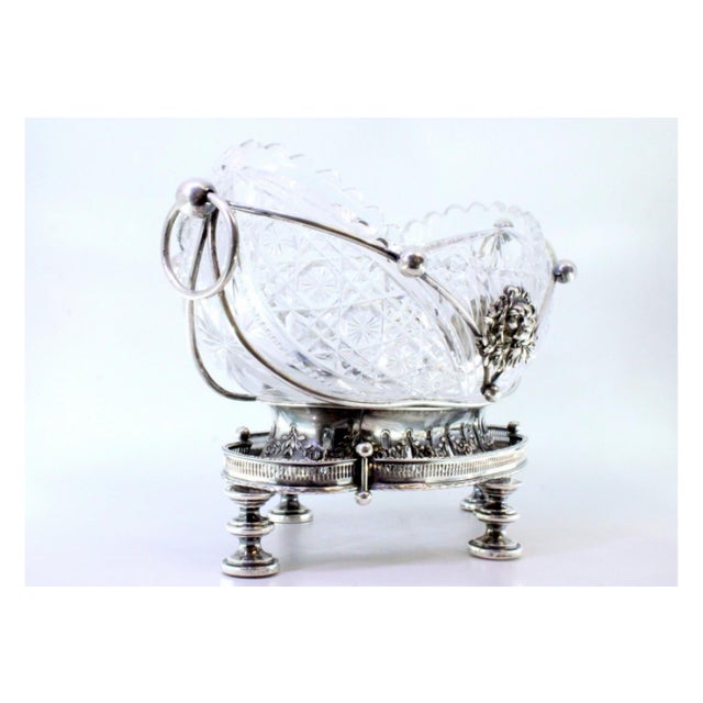 Silver and Cut Glass Fruit Bowl Centerpiece with Relief Masks and Applications For Sale - Image 4 of 10