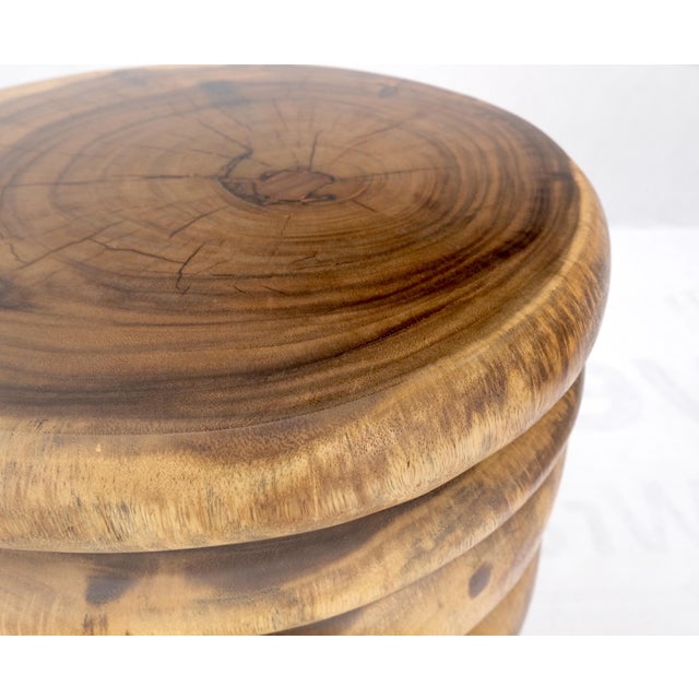 Pair Solid Carved Wood Cylinder Shape Bases Glass Top End Side Tables Stands For Sale - Image 12 of 18