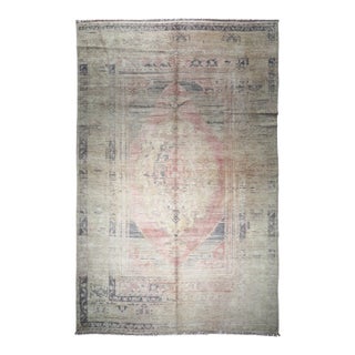 Vintage Turkish Oushak Rug – Faded Beauty in Earthy Tones -5' 5'' X 8' 2'' For Sale