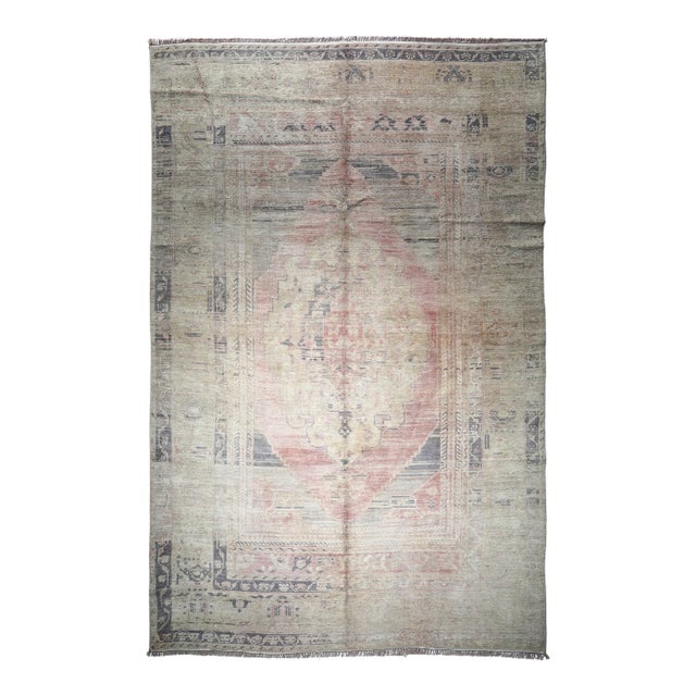 Vintage Turkish Oushak Rug – Faded Beauty in Earthy Tones -5' 5'' X 8' 2'' For Sale