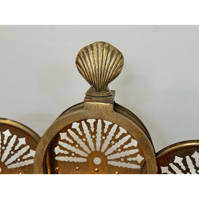 Brass Vintage Brass Peacock Folding Fireplace Screen With Shell Motif For Sale - Image 8 of 12