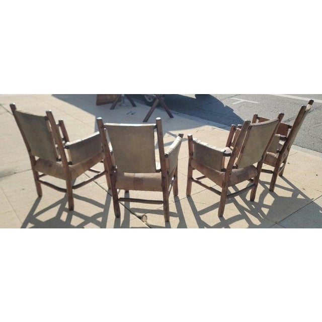 Early 20th Century Old Hickory Arm Chairs With Patchwork Leather - Set of Four For Sale - Image 10 of 11