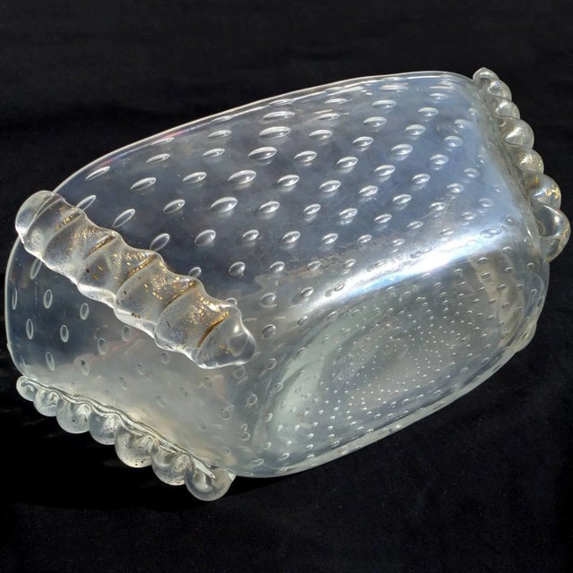 Glass Barovier Toso Murano Vintage Gold Flecks Iridescent Italian Art Glass Mid Century Bowl Vase For Sale - Image 7 of 8