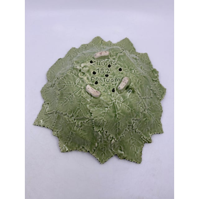 Vintage Caldas Portugal Majolica Art Pottery Green Grapes and Leaves Bowl For Sale In New York - Image 6 of 6
