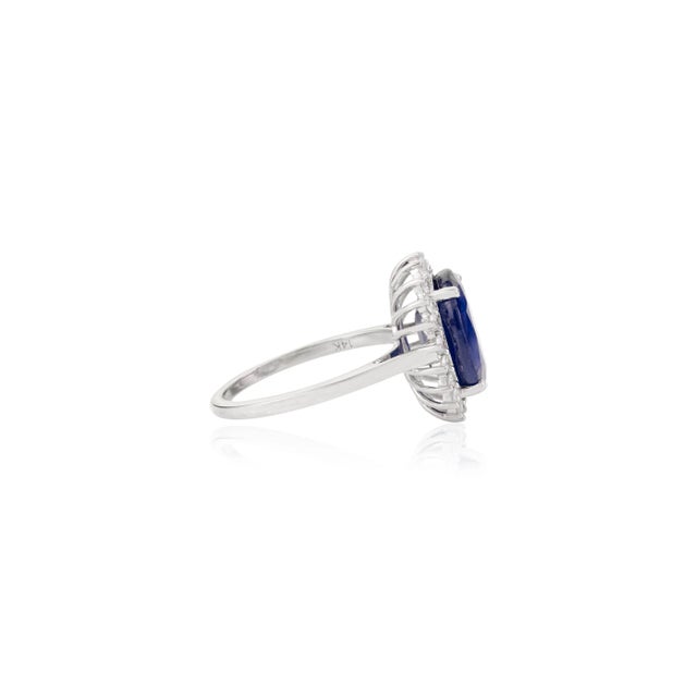 Not Yet Made - Made To Order Diamonds Halo Oval Cut Sapphire Cocktail Ring in 14k Solid White Gold Size 5.5 For Sale - Image 5 of 12