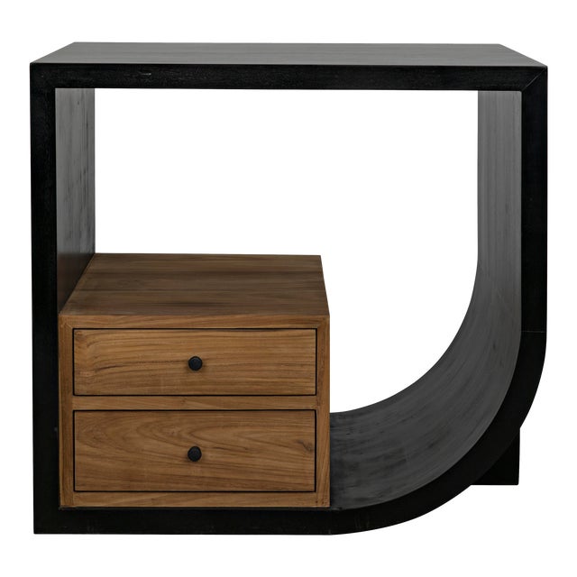 Burton Right Hand Side Table in Black and Teak For Sale