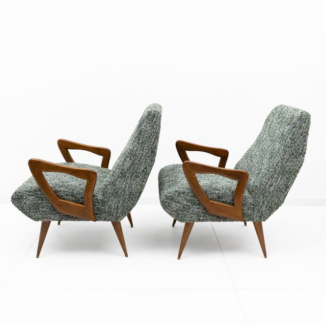 Mid-Century Modern Mid-Century Modern Italian Armchairs with Sculptural Wooden Arms, 1970, Set of 2 For Sale - Image 3 of 8