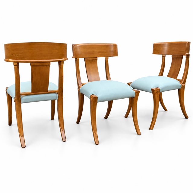 2000 - 2009 1990s Mid-Century-Style Klismos Chairs With Upholstered Seats- Set of 8 For Sale - Image 5 of 7