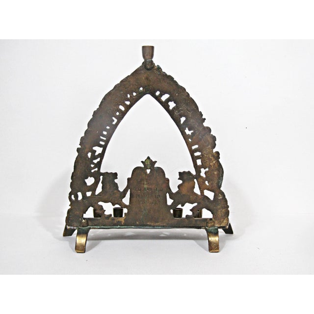 Vintage Israeli Brass Hanukkah Menorah With Lion of Judah For Sale - Image 9 of 14