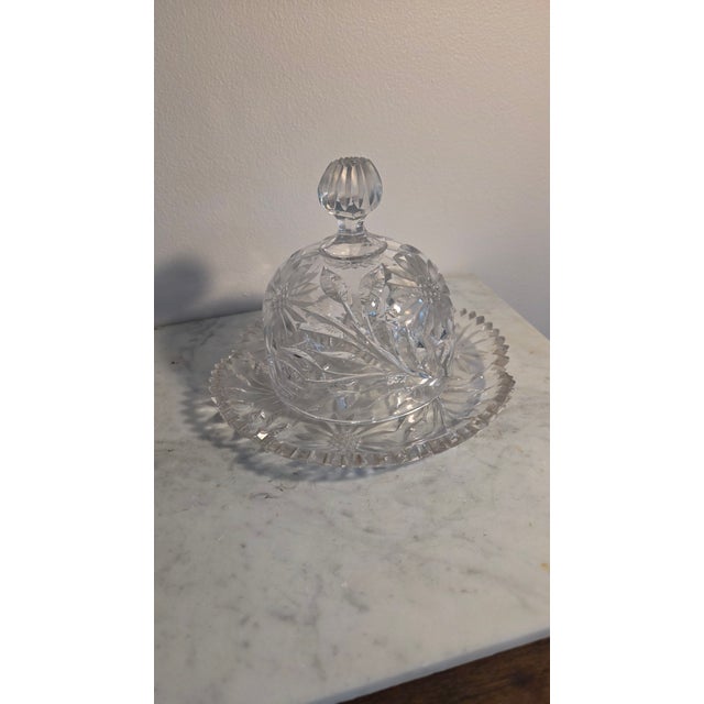 English Vintage Imperial Glass Cosmos-Pattern Crystal Covered Butter Dish For Sale - Image 3 of 16