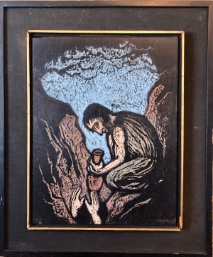 Jacob Steinhardt, German Expressionist Hand Carved Colored Original Wood Pane Art Israeli Bezalel, 1965