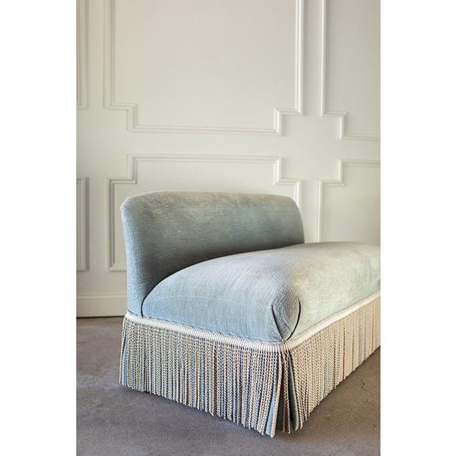 Textile Vintage Hollywood Regency Velvet Settee, Armless Slipper Sofa With Bullion Fringe For Sale - Image 7 of 14