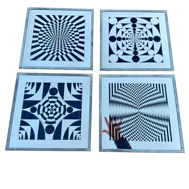 Mid Century Modern Op Art Framed Mirrors- Set of 4 For Sale - Image 4 of 12