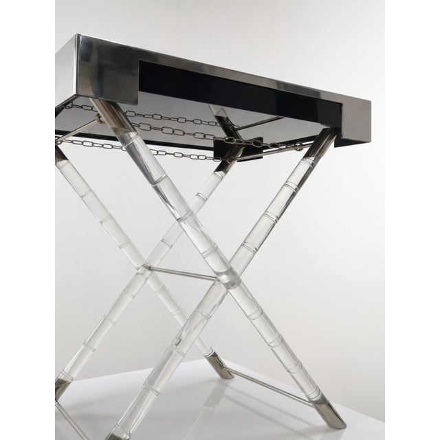 Hollywood Regency Tray Table in Lucite, Faux Bamboo, and Chrome in the style of Maison Jansen, 1970s For Sale - Image 3 of 9