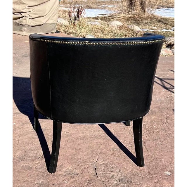 Mid-Century Red and Black Leather Wood Club Chair For Sale - Image 4 of 9