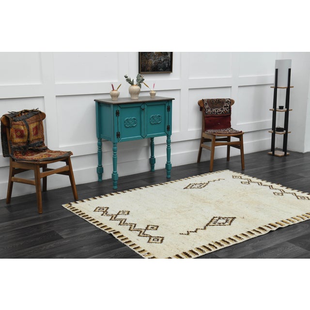 1970s Vintage Turkish Handmade Wool & Cotton Beige Area Rug For Sale - Image 10 of 11