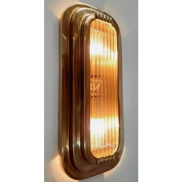 Vintage Art Deco Rod Ship Sconce in Brass & Glass For Sale - Image 6 of 7