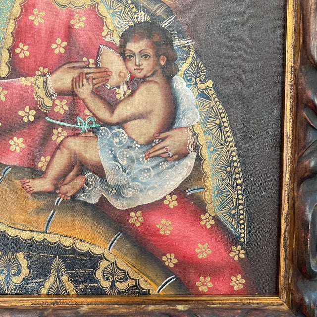 Wood Mid 20th Century Cuzco School Painting of the Nursing Madonna For Sale - Image 7 of 8