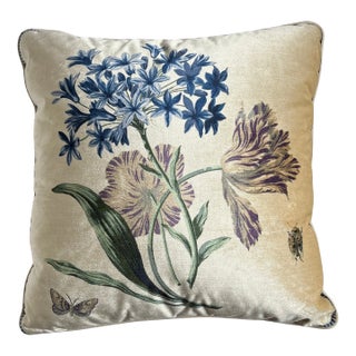 1990s Velvet Decorative Pillow With Raw Silk Back For Sale