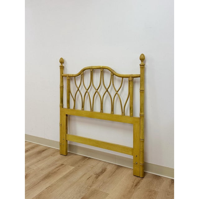 Hollywood Regency Mid 20th Century Coastal, Yellow Faux Bamboo, Hollywood Regency, Twin Headboard, Woven Details For Sale - Image 3 of 10