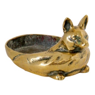 English Brass Fox Change / Trinket Dish For Sale