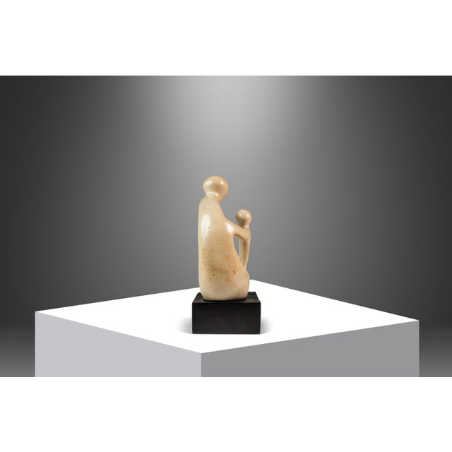 Mid-Century Abstract Modern "Parent & Child" Marble Stone Sculpture W/ Wooden Base, Kenya, C. 1980's For Sale - Image 4 of 17