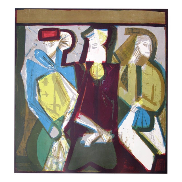 Walter Becker, 3 Women in a Train Compartment, 1950s, Lithograph For Sale