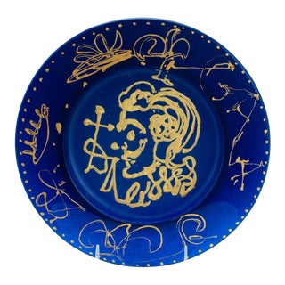 Salvador Dalí for Daum, France, "Tête De Femme" Gilt-Decorated Cobalt Glass Plate, Limited Edition, “Ceci N’est Pas Une Assiette”. .1970s For Sale