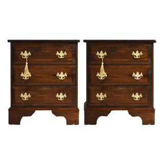 Vintage Chippendale Style Three-Drawer Nightstands With Brass Batwing Pulls - A Pair For Sale
