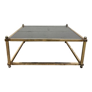 Vintage Maison Jansen Style Hollywood Regency Smoke Glass Top Brass Coffee Table For Sale