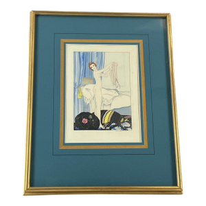 Umberto Brunelleschi Art Deco Nude “Nude Amid Pillows” c.1920s – Framed French Book Illustration