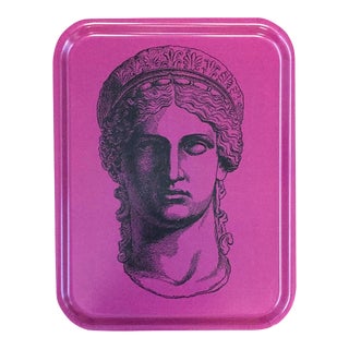 Les Ottomans Antique Collection Wooden Tray in Fuchsia, Large For Sale