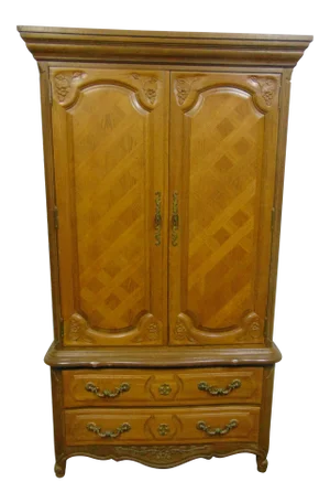 Thomasville Louis XV Style Carved Oak Parquetry Armoire