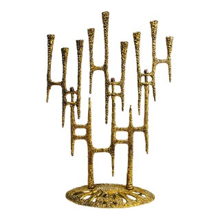 50's Vintage Modernist Large Brass Brutalist Mid Century Modern Articulated Kinetic Folding Menorah Israel For Sale