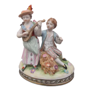 Dresden Young Couple With Mandolin Miniature Porcelain Figurine