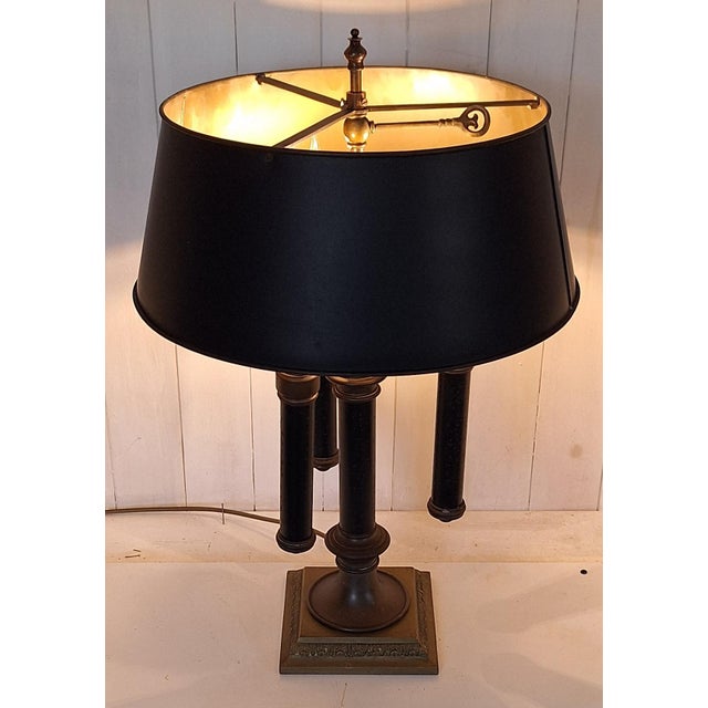 Vintage English 3-Light Table Lamp with Brass Frame and Shade, 1970s For Sale - Image 3 of 8