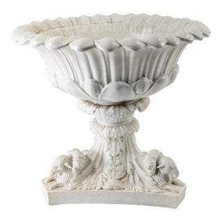 19th Century Off White Centerpiece Floral Bowl With Sheep For Sale