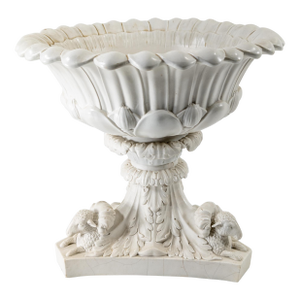 19th Century Off White Centerpiece Floral Bowl With Sheep