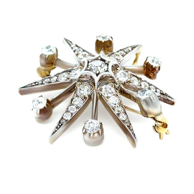 15ct Yellow Gold Victorian Diamond Starburst Brooch 2.50ct 8.68g For Sale - Image 4 of 6