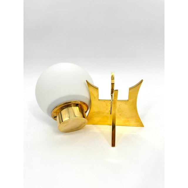 Hand Blown Frosted Glass Globe Led Tea Light Holder With Brass Base For Sale In Greensboro - Image 6 of 12