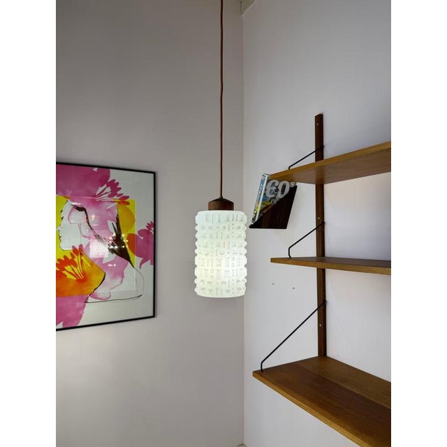 2000 - 2009 Pendant Lamp in Structured Glass and Teak, Denmark For Sale - Image 5 of 11