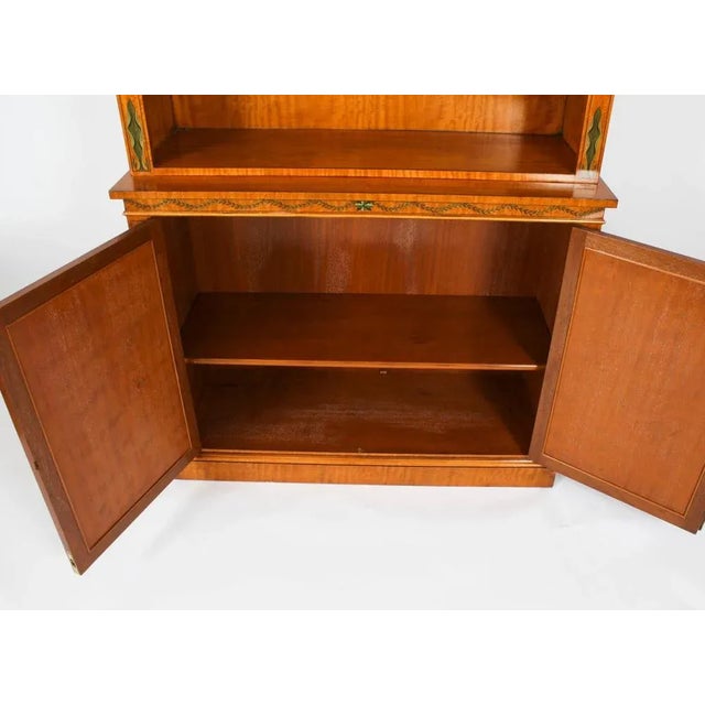 Vintage English Sheraton Revival Satin Wood Open Bookcase For Sale - Image 16 of 18
